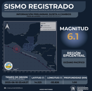 Insivumeh registra cuatro sismos con epicentro en el Pacífico; uno fue de magnitud 6.1